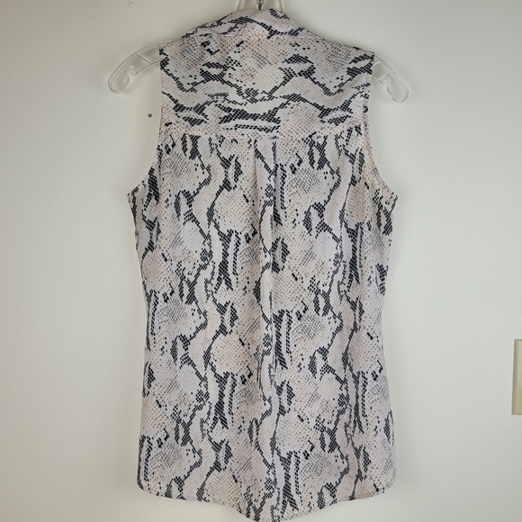 Express Portofino snakeskin ivory pale pink sleeveless collar button up shirt SP - Picture 4 of 11